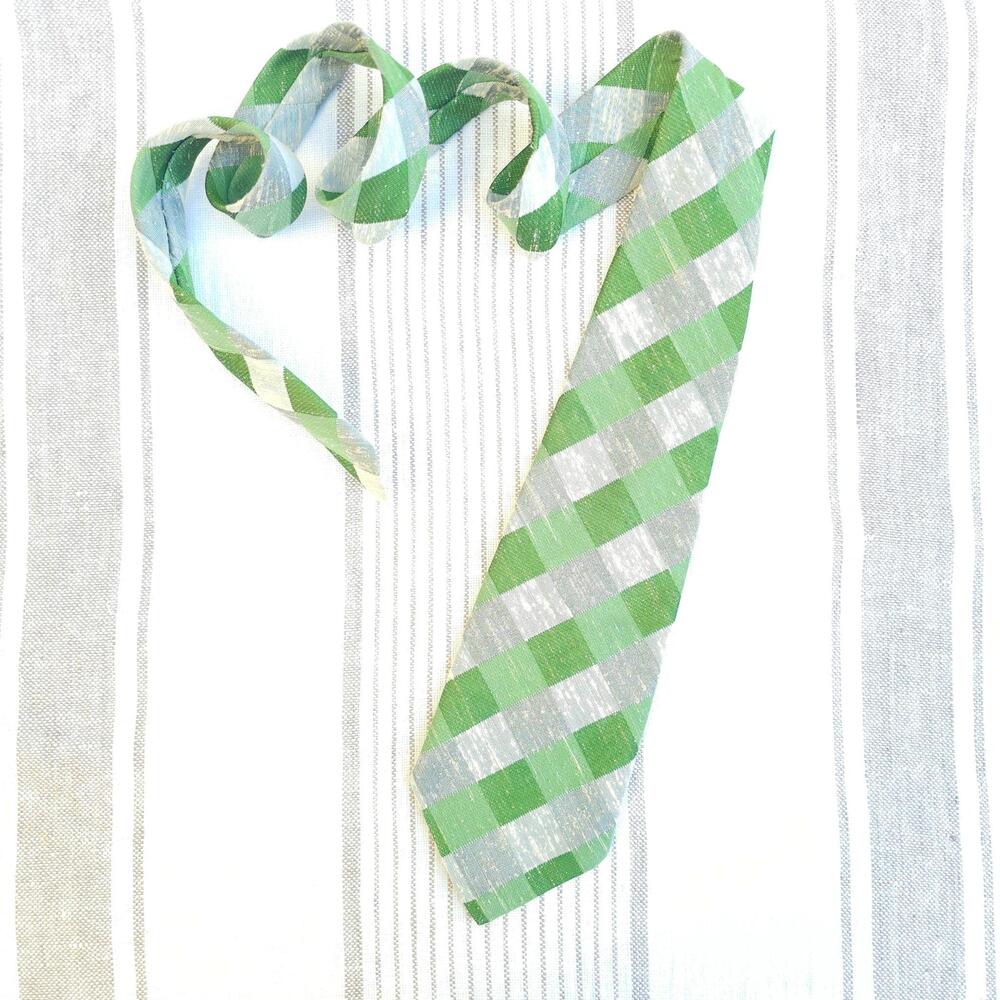 True Vintage Jolly Tie Mens Green Plaid Check Madeo In Italy Rockabilly 50s 60s